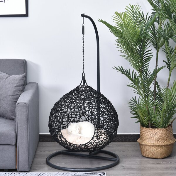 Cuccia Amaca in PVC Effetto Rattan per Gatti Ø60x110 cm con Cuscino Nera