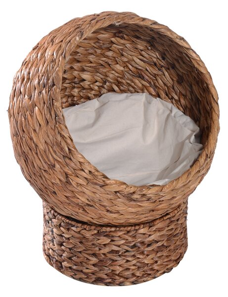 Cuccia in Vimini per Gatti 42x33x52 cm con Cuscino Marrone e Bianco