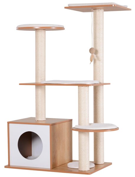 Albero Tiragraffi per Gatti con Cuccia 83x75x120 cm in Corda e Sisal Giallo e Bianco