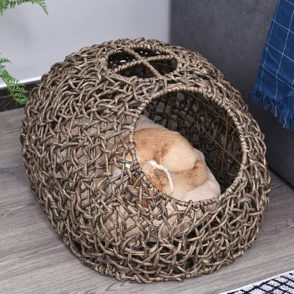 Cuccia in PVC Effetto Rattanper Gatti 66x48x39 cm con Cuscino Corda