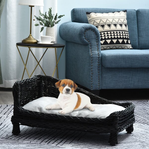 Cuccia per Cani e Gatti in Vimini con Cuscino 69x42x33 cm Sofa Nero