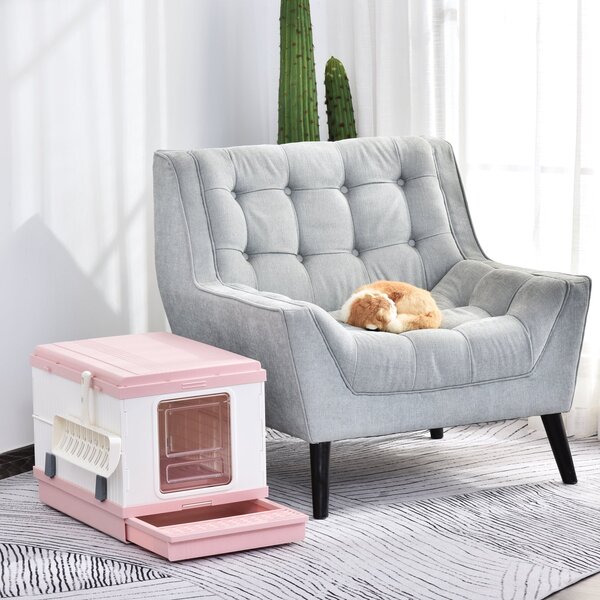 Lettiera per Gatti Portatile con Vassoio Estraibile e Accessori Rosa e Bianca