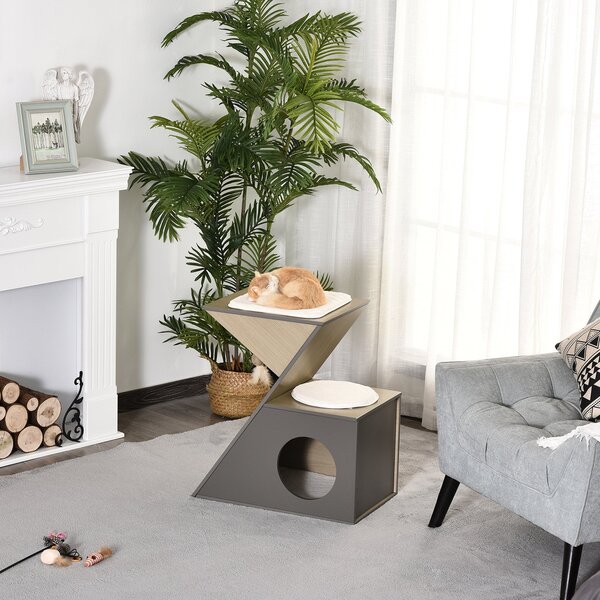 Casetta per Gatti con Tiragraffi in MDF 60x37x65 cm Grigia