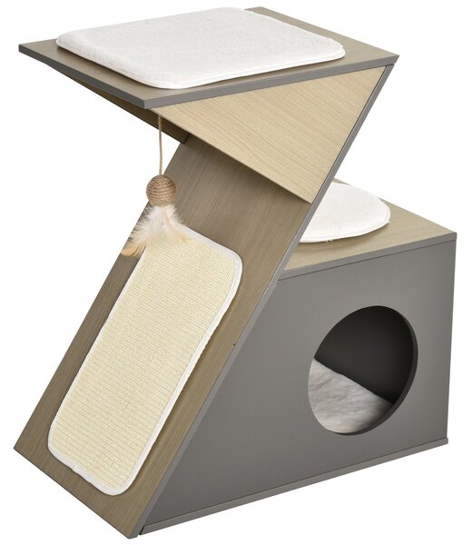 Casetta per Gatti con Tiragraffi in MDF 60x37x65 cm Grigia