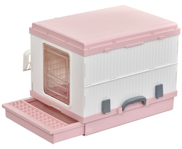 Lettiera per Gatti Portatile con Vassoio Estraibile e Accessori Rosa e Bianca