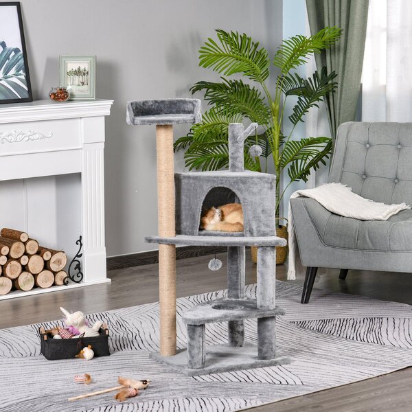 Tiragraffi con Cuccia per Gatti in Legno Sisal 50x40x112 cm Grigio