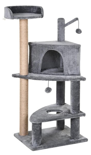 Tiragraffi con Cuccia per Gatti in Legno Sisal 50x40x112 cm Grigio