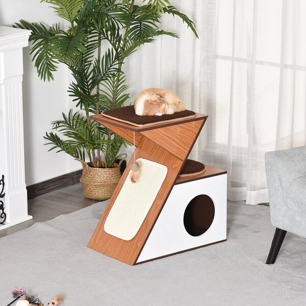 Casetta per Gatti con Tiragraffi in MDF 60x37x65 cm Bianca
