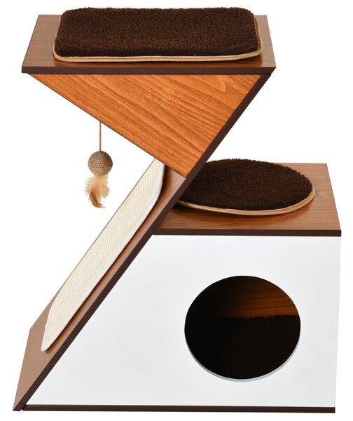 Casetta per Gatti con Tiragraffi in MDF 60x37x65 cm Bianca