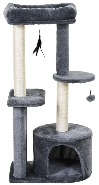 Tiragraffi con Cuccia per Gatti 2 Ripiani 48x35x100 cm in Legno Sisal Bianco e Grigio