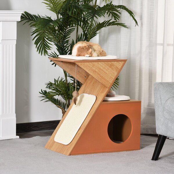 Casetta per Gatti con Tiragraffi in MDF 60x37x65 cm Arancione