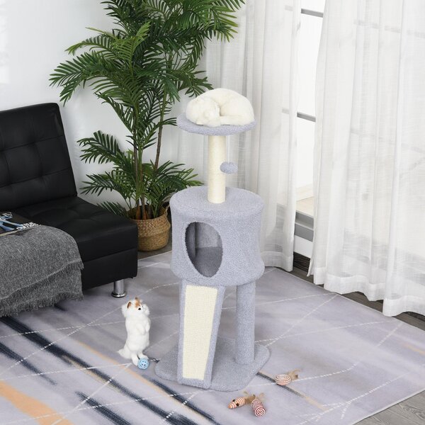 Albero Tiragraffi con Cuccia per Gatti in Legno Sisal 40x40x103 cm Grigio Chiaro