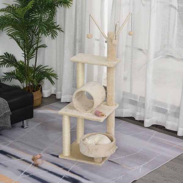 Tiragraffi Multiattività per Gatti in Legno Sisal 40x40x121 cm Beige