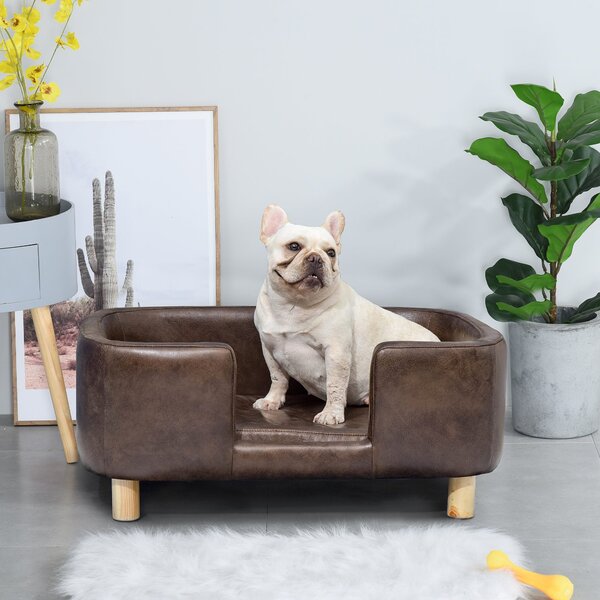 Cuccia Rialzata per Gatti e Cani 74x48,5x31 cm in Similpelle Marrone Scuro