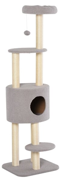 Tiragraffi con Cuccia per Gatti in Legno Sisal 45x40x148 cm Grigio e Beige