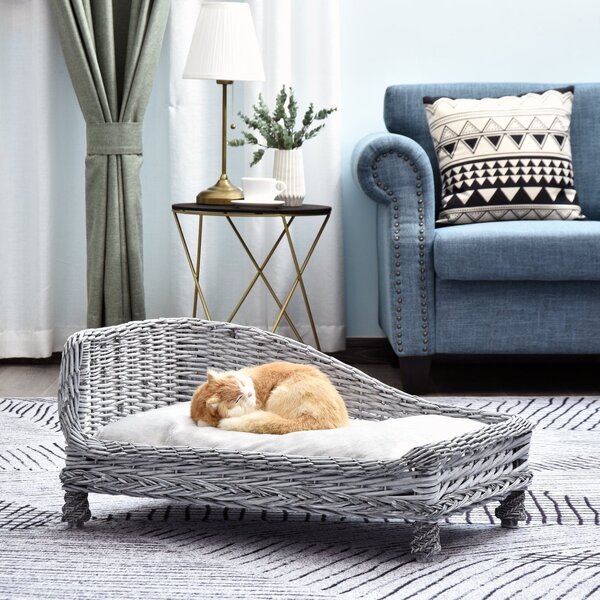 Cuccia Chaise Longue per Animali Domestici 69x42x33 cm in Vimini Grigia