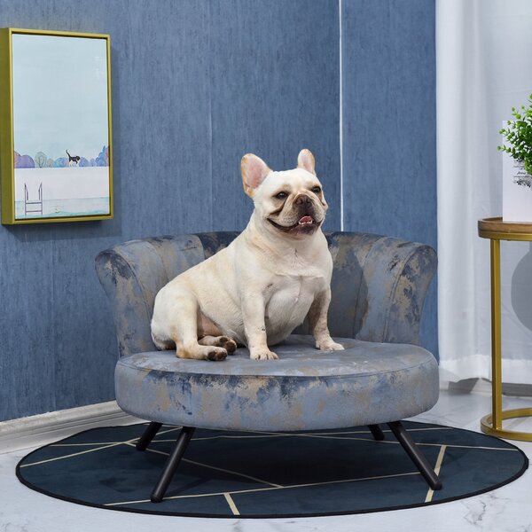 Cuccia Divano per Gatti e Cani di Piccola Taglia 66,5x60,5x43 cm in Velluto Blu