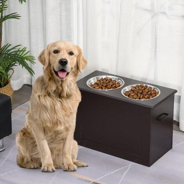 Ciotole per Cani e Gatti con Supporto Contenitore Rialzato 60x30x41 cm Marrone
