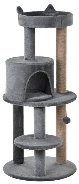 Tiragraffi con Cuccia per Gatti in Legno Sisal 48x48x104 cm Grigio