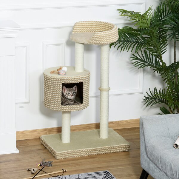 Albero Tiragraffi per Gatti 61x41x96 cm con Corda di Juta Beige