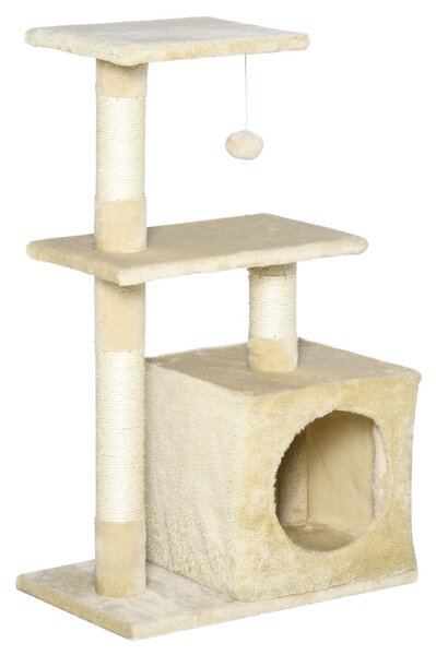 Albero Tiragraffi con Cuccia per Gatti in Legno Sisal 50x30x80 cm Beige