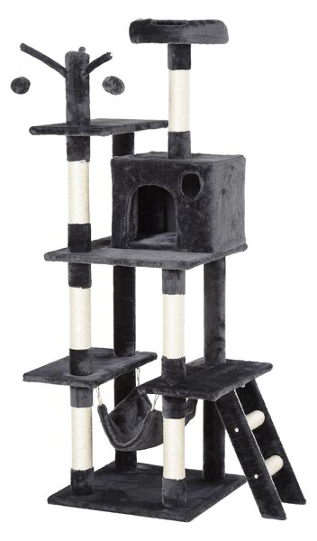Tiragraffi con 2 Cuccie Amaca e Giochi per Gatti 49x49x155 cm in Peluche Sisal Grigio Scuro