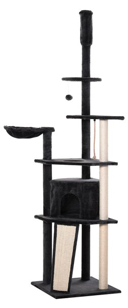 Albero Tiragraffi per Gatti 56x56x240 cm in Peluche e Corda di Juta Grigio Scuro e Beige