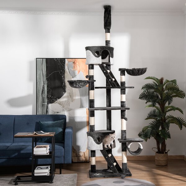 Albero Tiragraffi per Gatti 60x45x240-260 cm con Corda in Sisal Grigio Scuro, Bianco