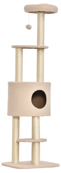 Tiragraffi con Cuccia per Gatti in Legno Sisal 45x40x148 cm Beige