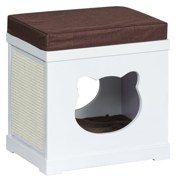 Cuccia per Gatti 41x30x36 cm in Legno con Tiragraffi Bianca