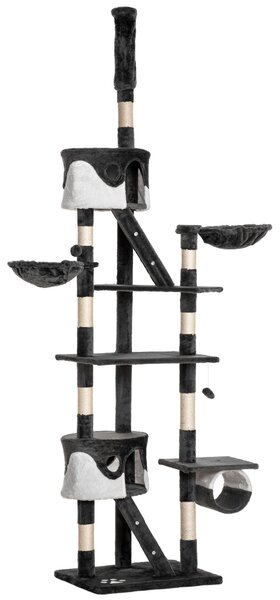 Albero Tiragraffi per Gatti 60x45x240-260 cm con Corda in Sisal Grigio Scuro, Bianco
