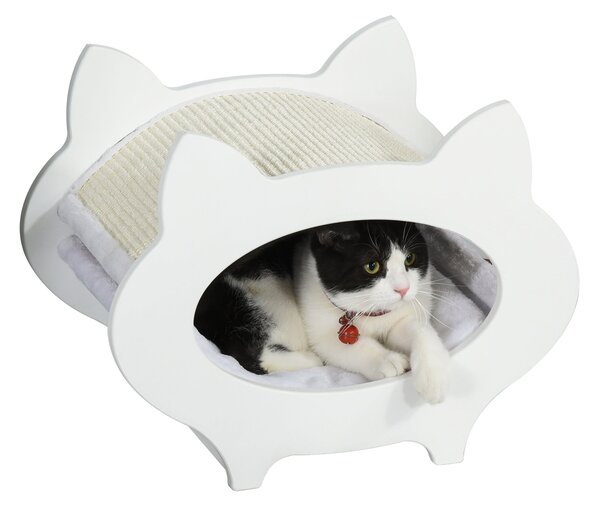 Cuccia per Gatti in Legno 45,5x32,5x34,5 cm con Tiragraffi Bianco