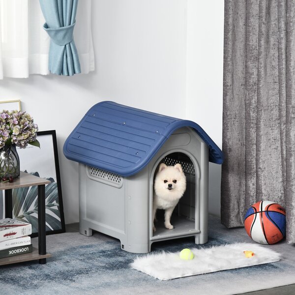 Cuccia per Cani Taglia Piccola 59x75x66 cm in Plastica Blu e Grigia