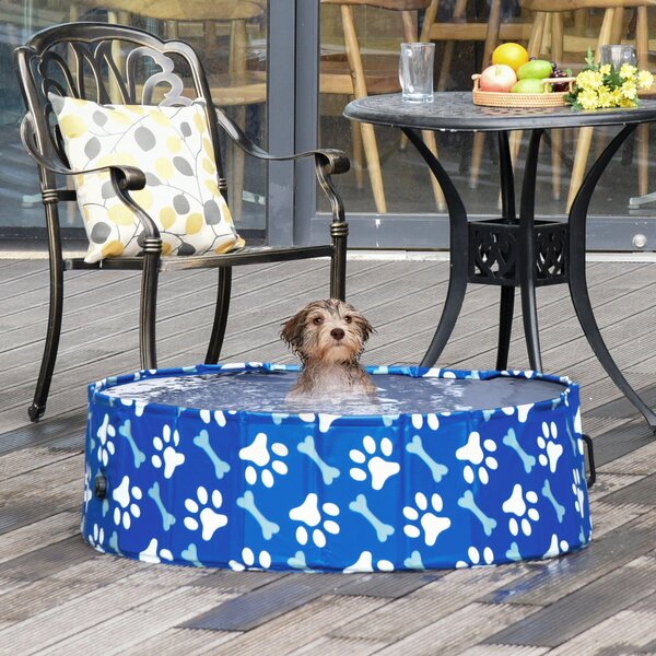 Piscina Rigida per Cani Taglia Media 65 Kg Ø120x30 cm in PVC e Truciolare Blu