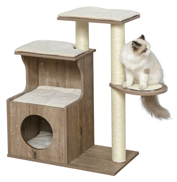 Albero Tiragraffi per Gatti 66x38x88 cm in Legno e Corda Sisal Marrone Chiaro