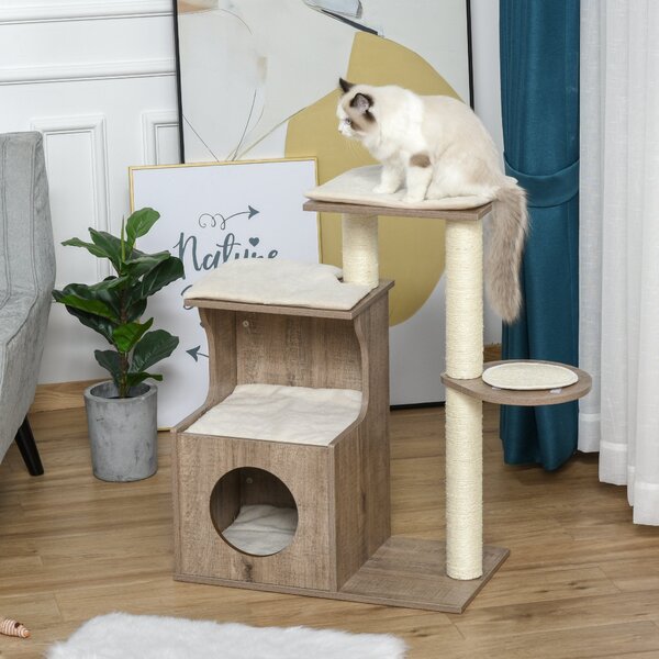 Albero Tiragraffi per Gatti 66x38x88 cm in Legno e Corda Sisal Marrone Chiaro