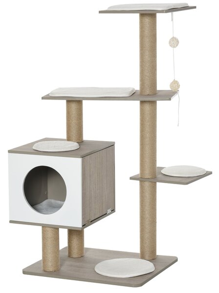 Albero Tiragraffi per Gatti 60x48x122 cm in MDF e Corda di Juta Grigio Chiaro