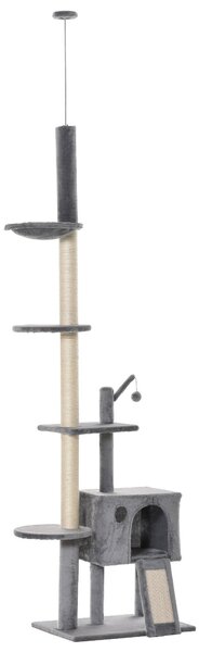 Albero Tiragraffi per Gatti 60x40x230-280 cm con Corde in Sisal Grigio
