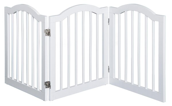 Cancelletto di Sicurezza Pieghevole per Animali Domestici 154,5x1,8x61 cm in Legno Bianco