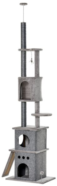 Albero Tiragraffi per Gatti 60x40x225-255 cm con Corde in Sisal Grigio