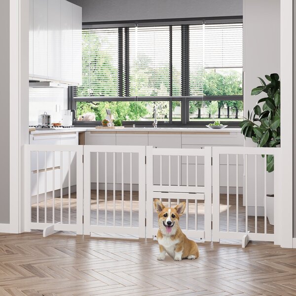 Cancelletto di Sicurezza Pieghevole per Animali Domestici 215x38x75 cm in Legno Bianco