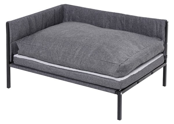 Divano Cuccia per Cani Grandi 93,5x69x48,5 cm in Tessuto Effetto Lino Grigio