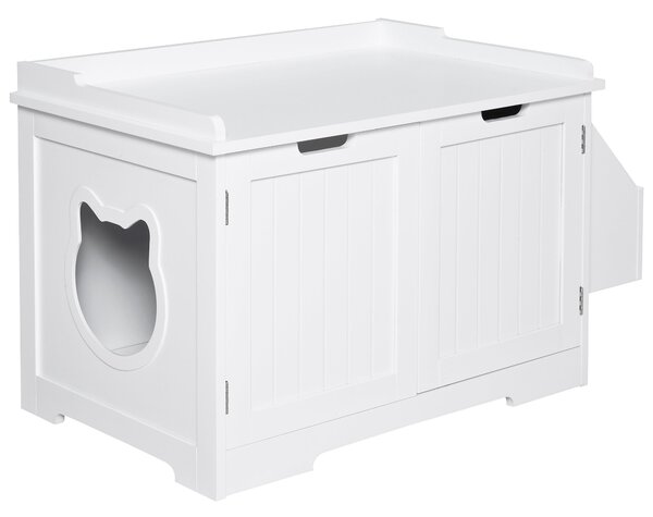 Lettiera per Gatti a 2 Ante con Portaoggetti Laterale 88,5x48x51,5 cm Bianca