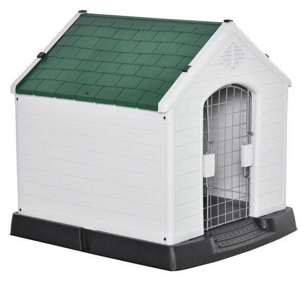 Cuccia per Cani Taglia Piccola 66x73x69 cm con Cancelletto Rimovibile Bianca e Verde