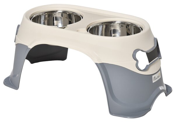 Doppia Ciotola per Cani Rialzata 47x25x20 cm in Acciaio Inox e Plastica Bianco