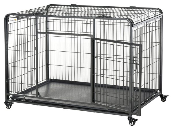Gabbia per Cani Pieghevole 125x76x81 cm con Ruote in Metallo Grigio