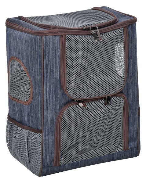 Zaino Trasportino per Cani e Gatti 35x28,5x45 cm in Oxford con Rete Traspirante Blu