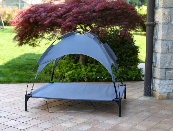 Brandina per Cani 105x85x85 cm con Tettuccio in Metallo e Tessuto Grigio