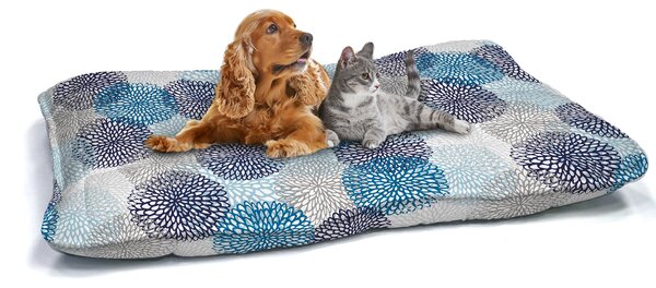 Cuscino Imbottito per Cani e Gatti 60x100 cm in Microfibra Soffioni Blu