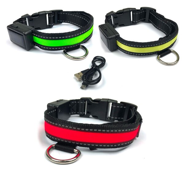 Collare luminoso a LED Taglia L per cani a ricarica solare e usb Giallo